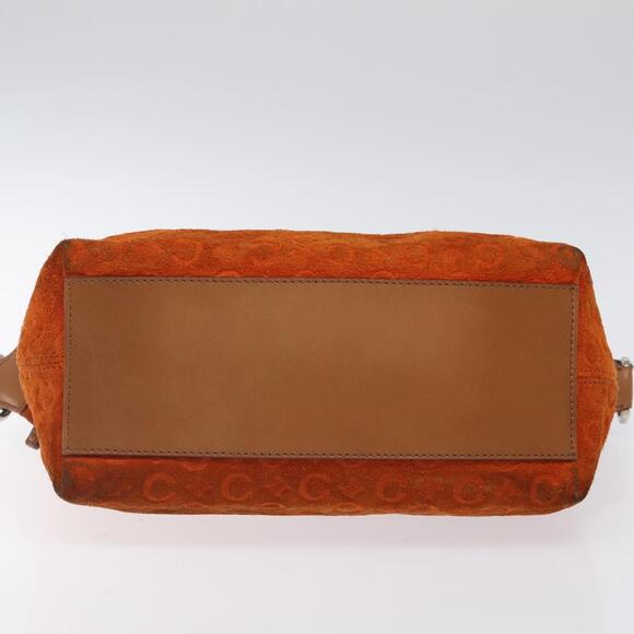 CELINE C Macadam Canvas Hand Bag Suede Orange Silver - Picture 9 of 12